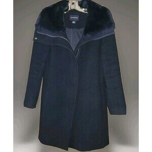 Club Monaco Womens Wool Pea Coat Faux Fur Collar Black XS Zip Mid-length Chic